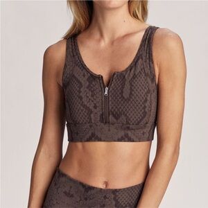 Varley Fay Zip Front Sports Bra Burned Snake Brown XS